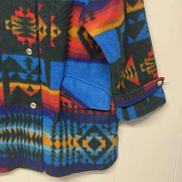 Vtg Aztec South Western Pattern AOP Button Up Fleece Jacket One Size Women GUC - Picture 3 of 12
